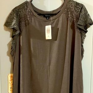 Dark Gray Lace Sleeve Stretchy Top size 2X